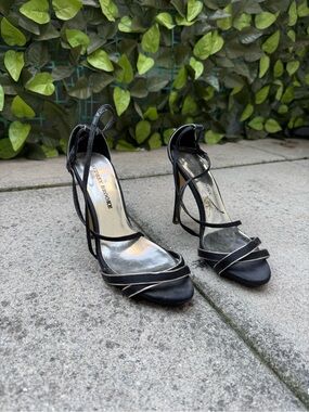 Audrey Brooke Black Strappy High Heel Sandals